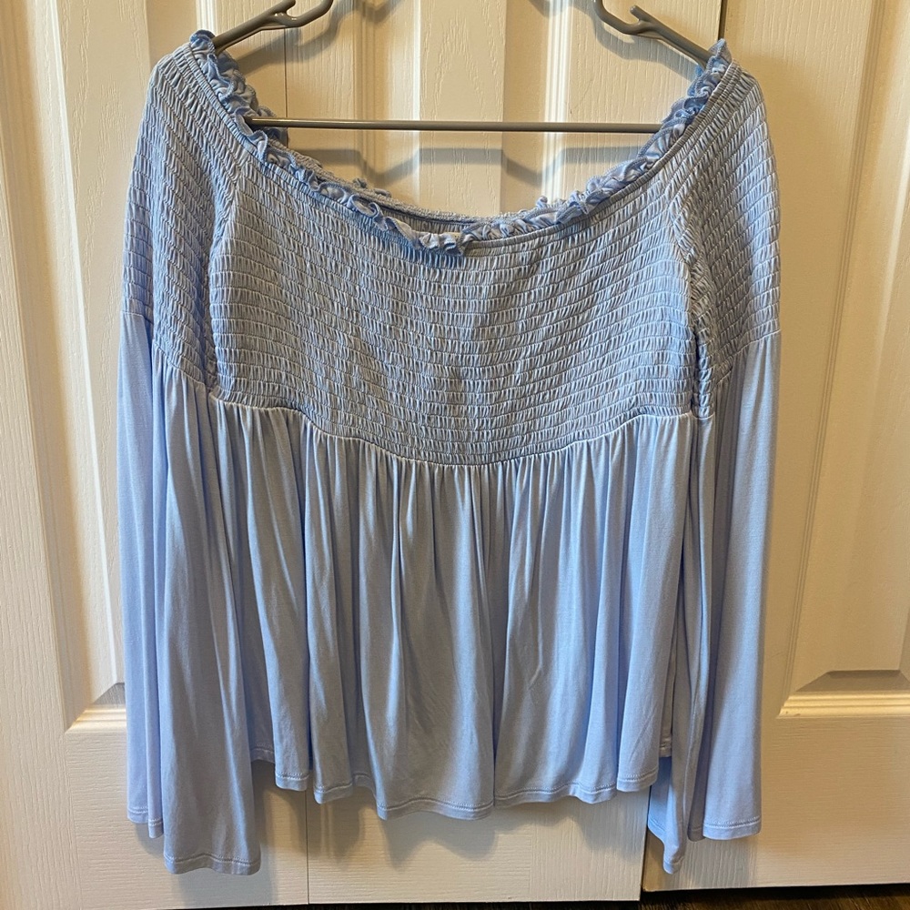 Light Blue Off the Shoulder Top